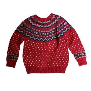 Vintage Mens Sz S Fair Isle Nordic Crew Neck Red Heavy Virgin Wool Sweater